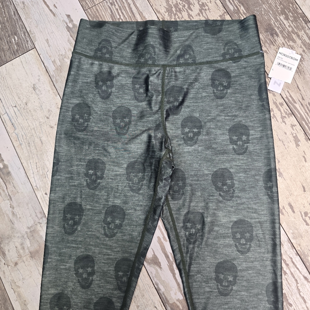 NWT- Terez Skull Star Power Heathered Olive Green Leggings Size Large - Picture 3 of 9